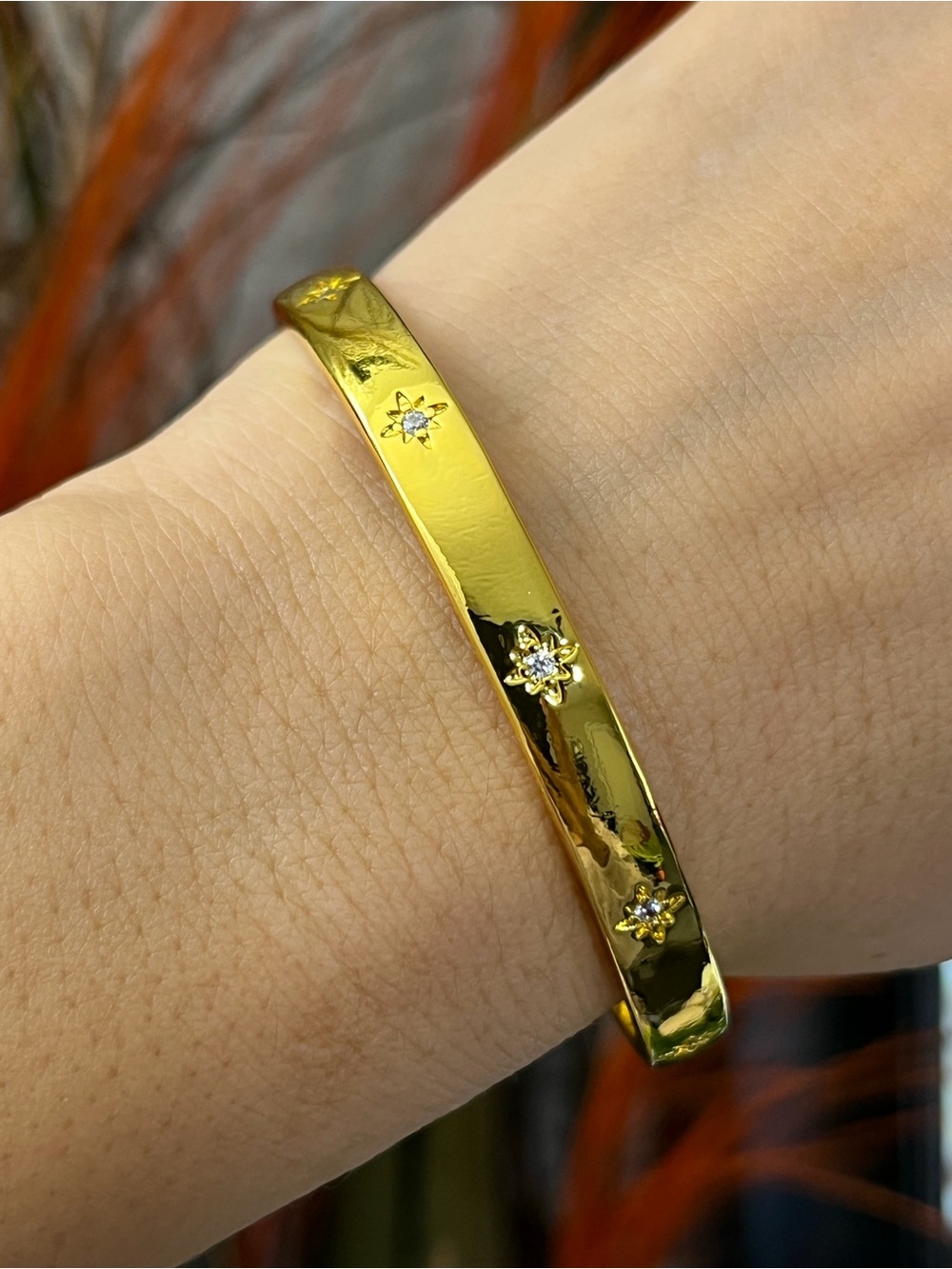 6mm Wide Cz Stars Silver Gold Cuff Bangle Bracelet for Women girls top seller